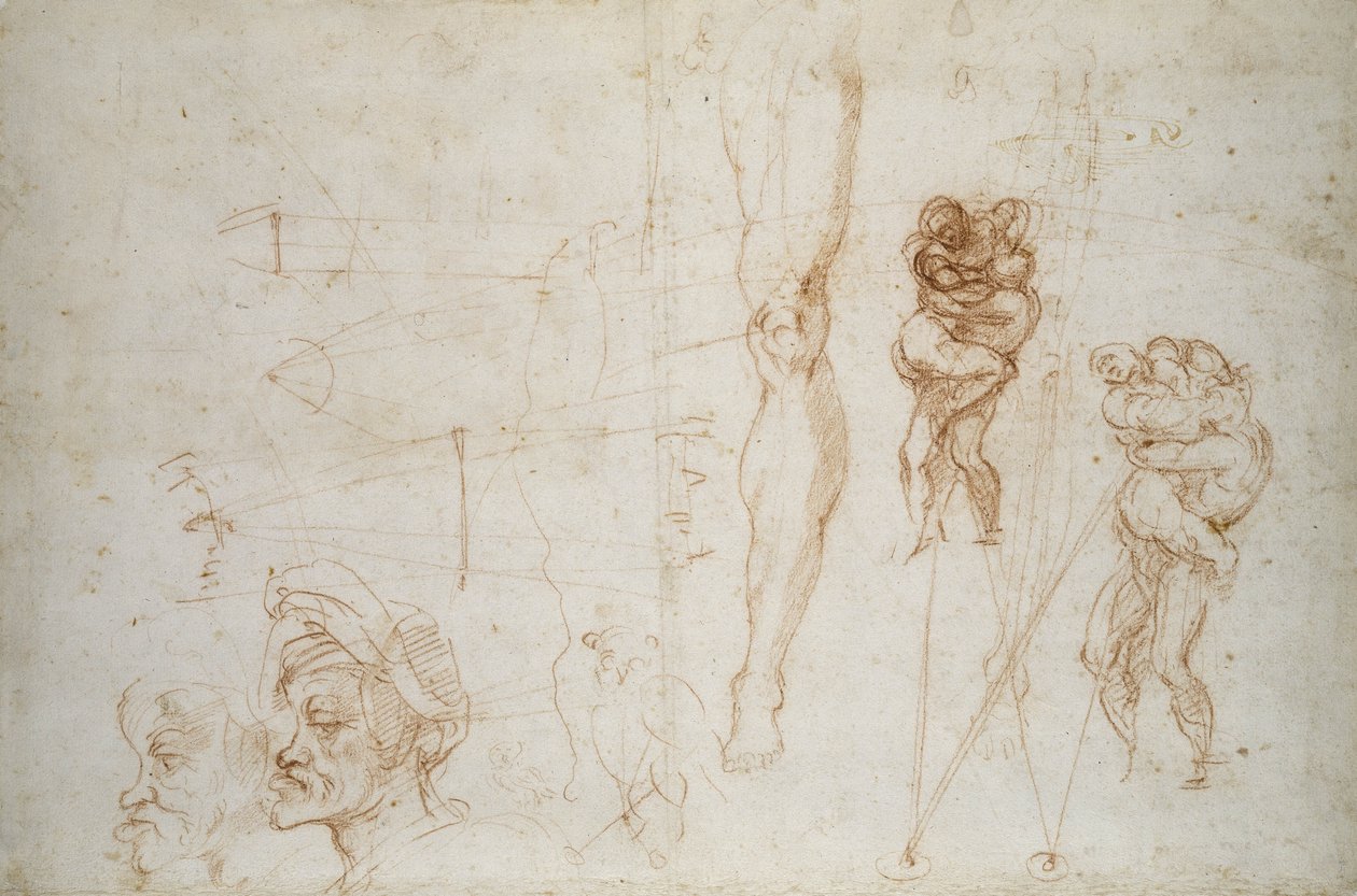 Hercules en Antaeus en andere studies door Michelangelo Buonarroti