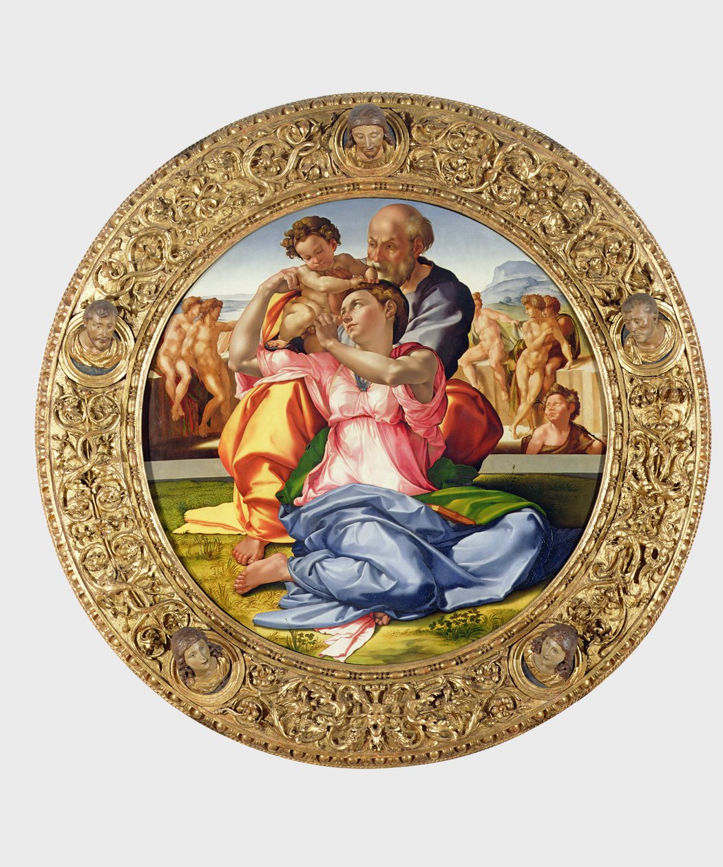 Heilige Familie met St. Johannes (Doni Tondo), 1504-05 door Michelangelo Buonarroti