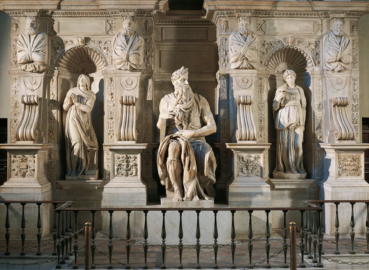 Italië, Rome, Basiliek van Sint-Pieter, Rachel, Mozes en Leah, detail van het graf van Julius II, circa 1515, door Michelangelo (1475-1564) door Michelangelo Buonarroti