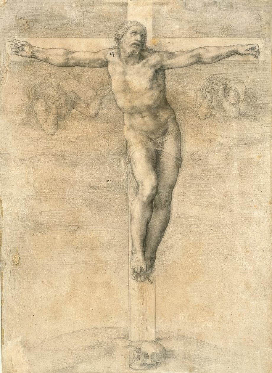 Kruisiging met twee engelen door Michelangelo Buonarroti