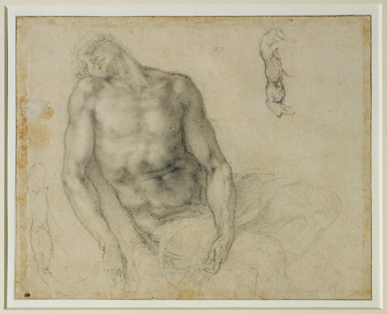 De dode Christus en twee herhalingen van de rechterarm ... door Michelangelo Buonarroti