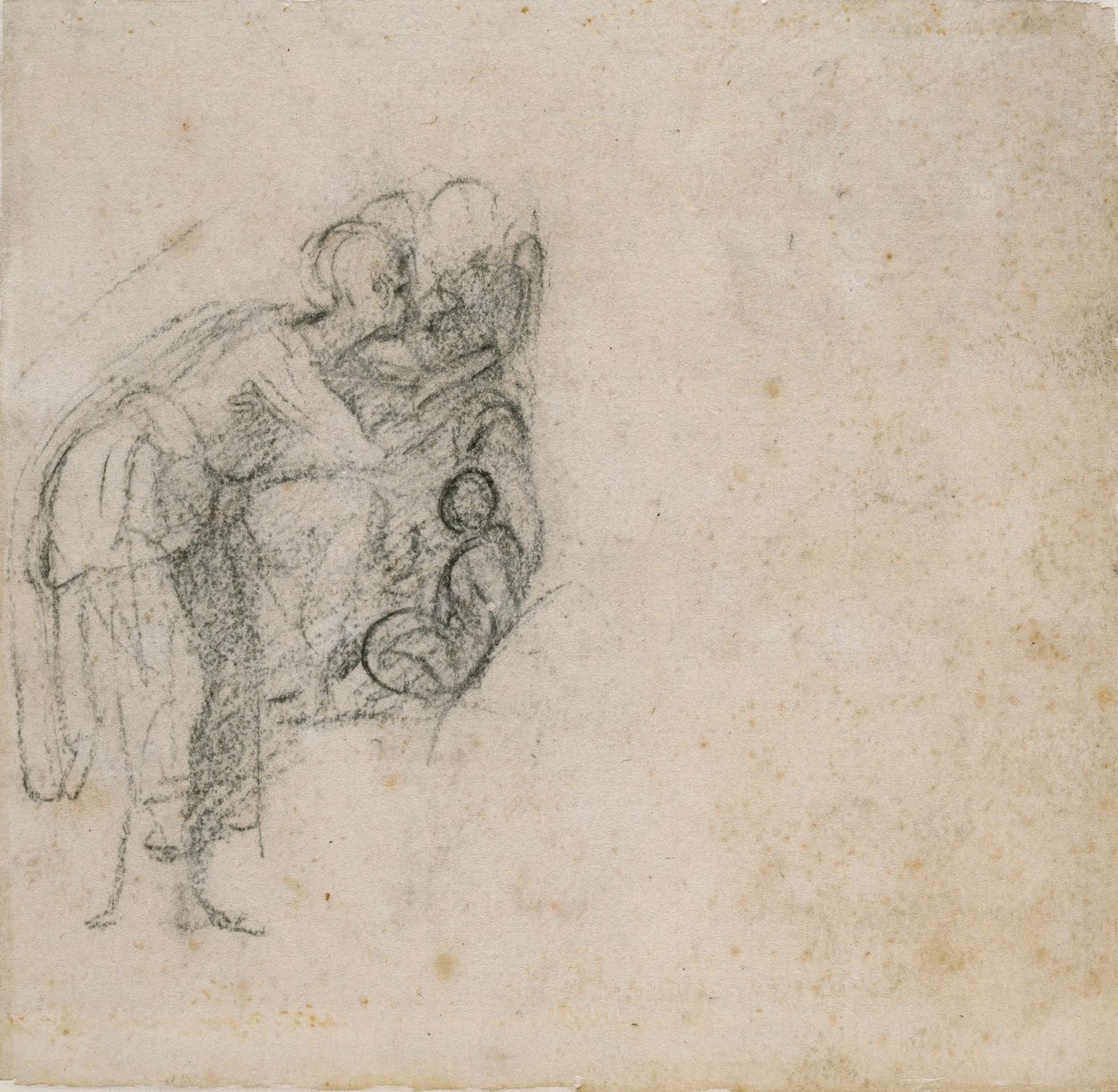 Pagina uit een schetsboek: Een vrouw in zwart, ca. 1490-1560 door Michelangelo Buonarroti