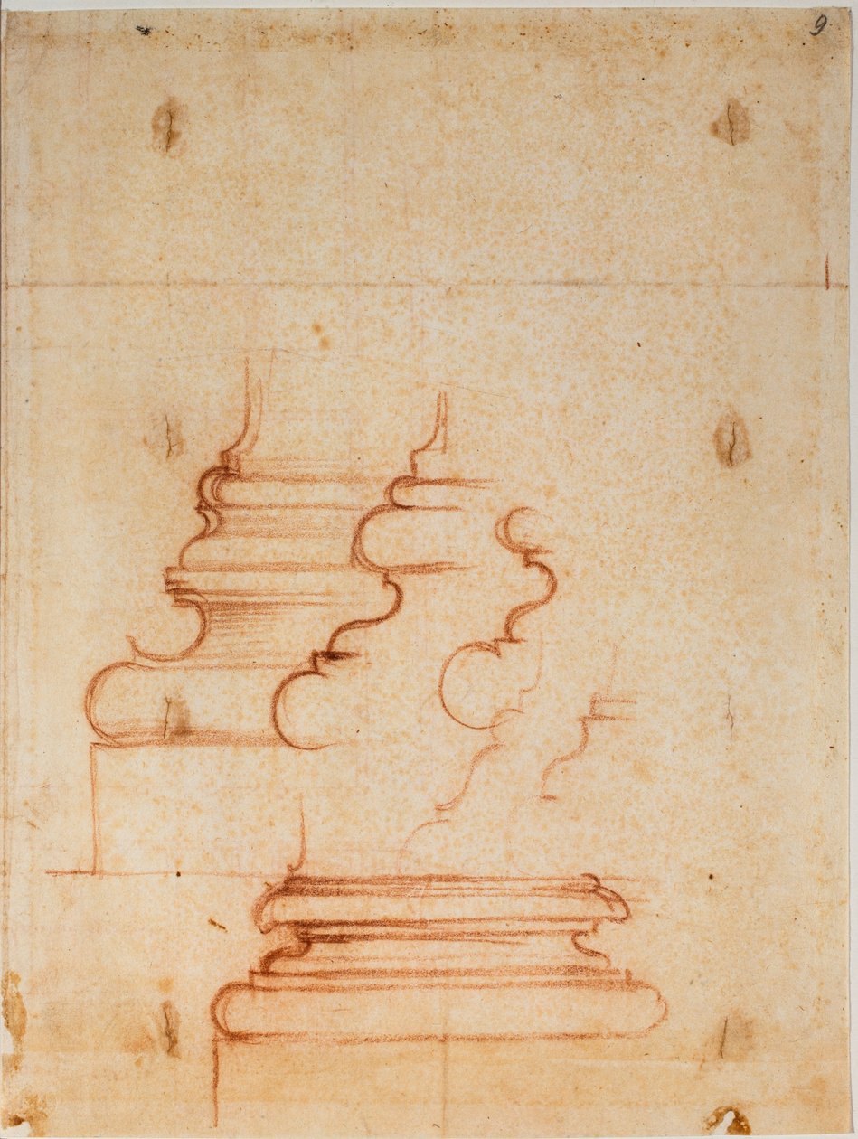 Zuilbases voor de Nieuwe Sacristie, handgeschreven inscripties door Michelangelo Buonarroti
