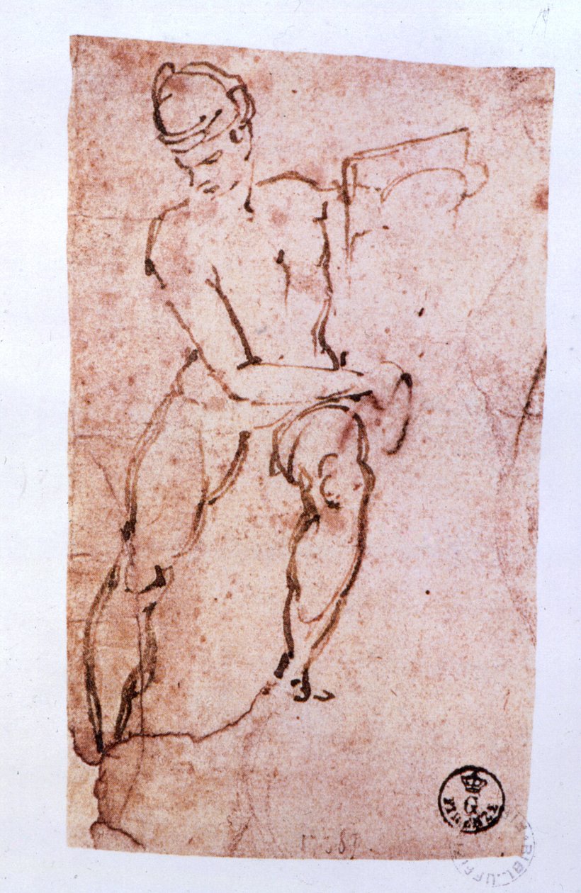 Sixtijnse Kapel Plafond (1508-12): schets van een apostel door Michelangelo Buonarroti