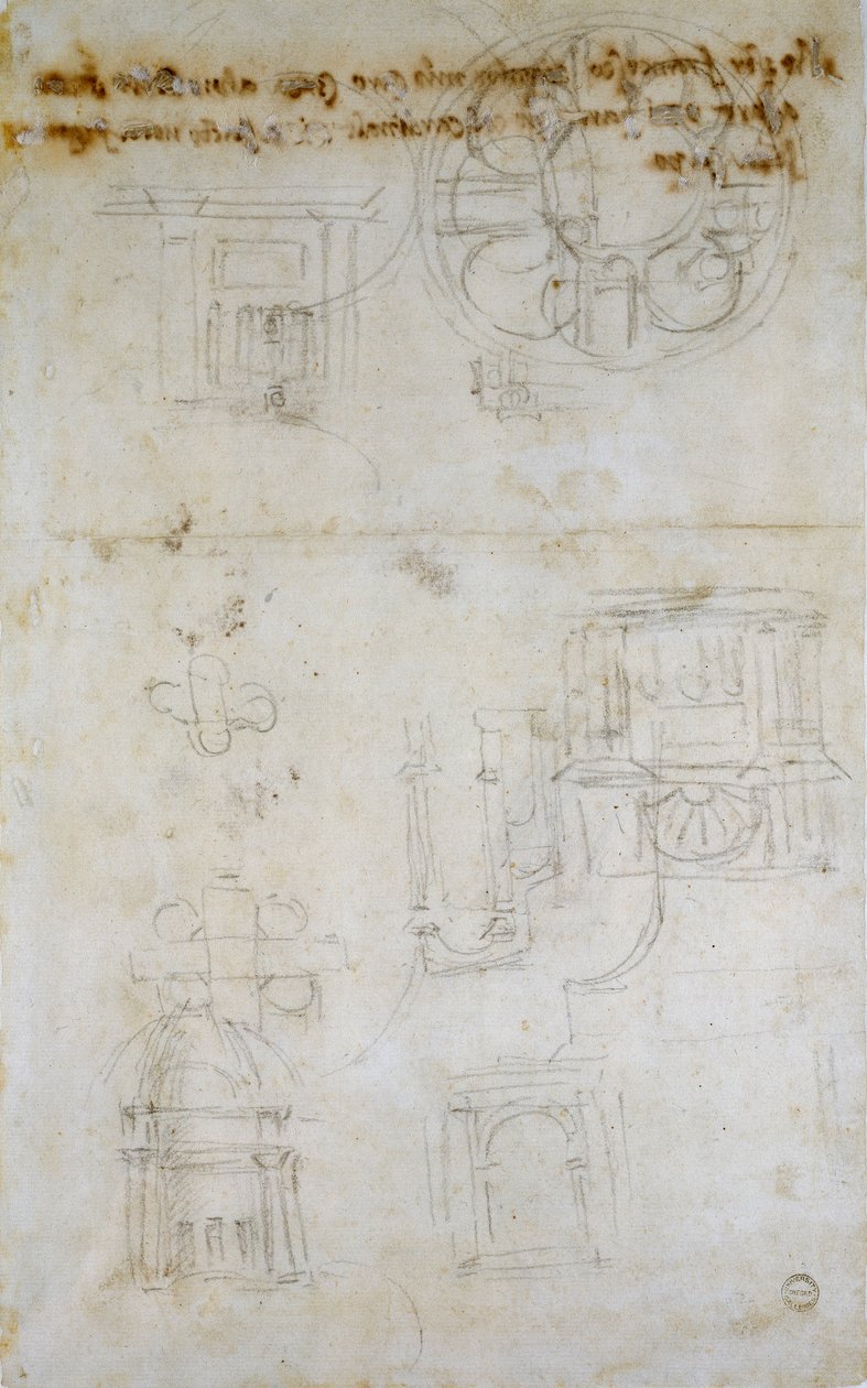 Schets met studies voor Sint-Pieter, ca. 1490-1560 door Michelangelo Buonarroti