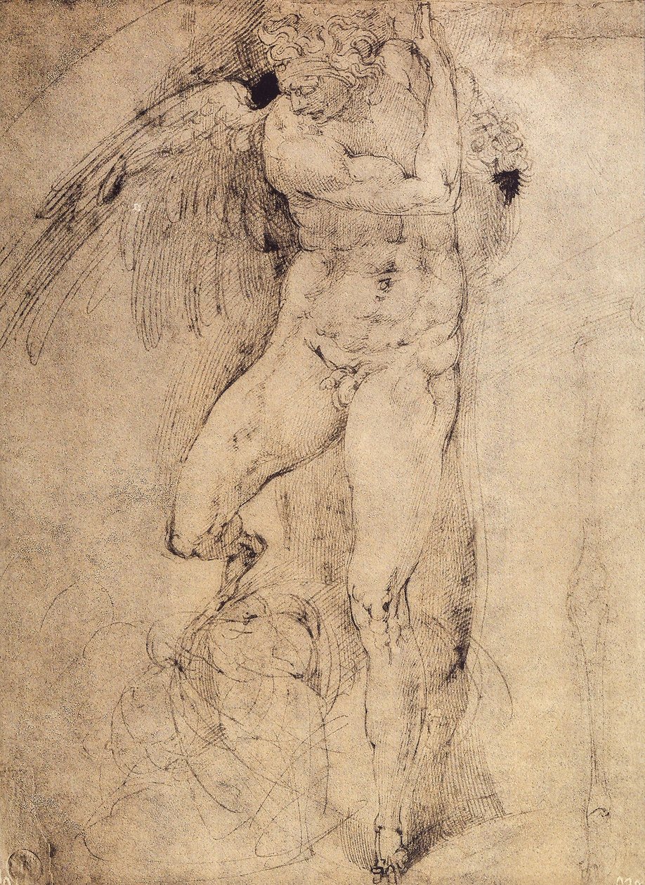 Studie van een engel voor het Laatste Oordeel door Michelangelo Buonarroti