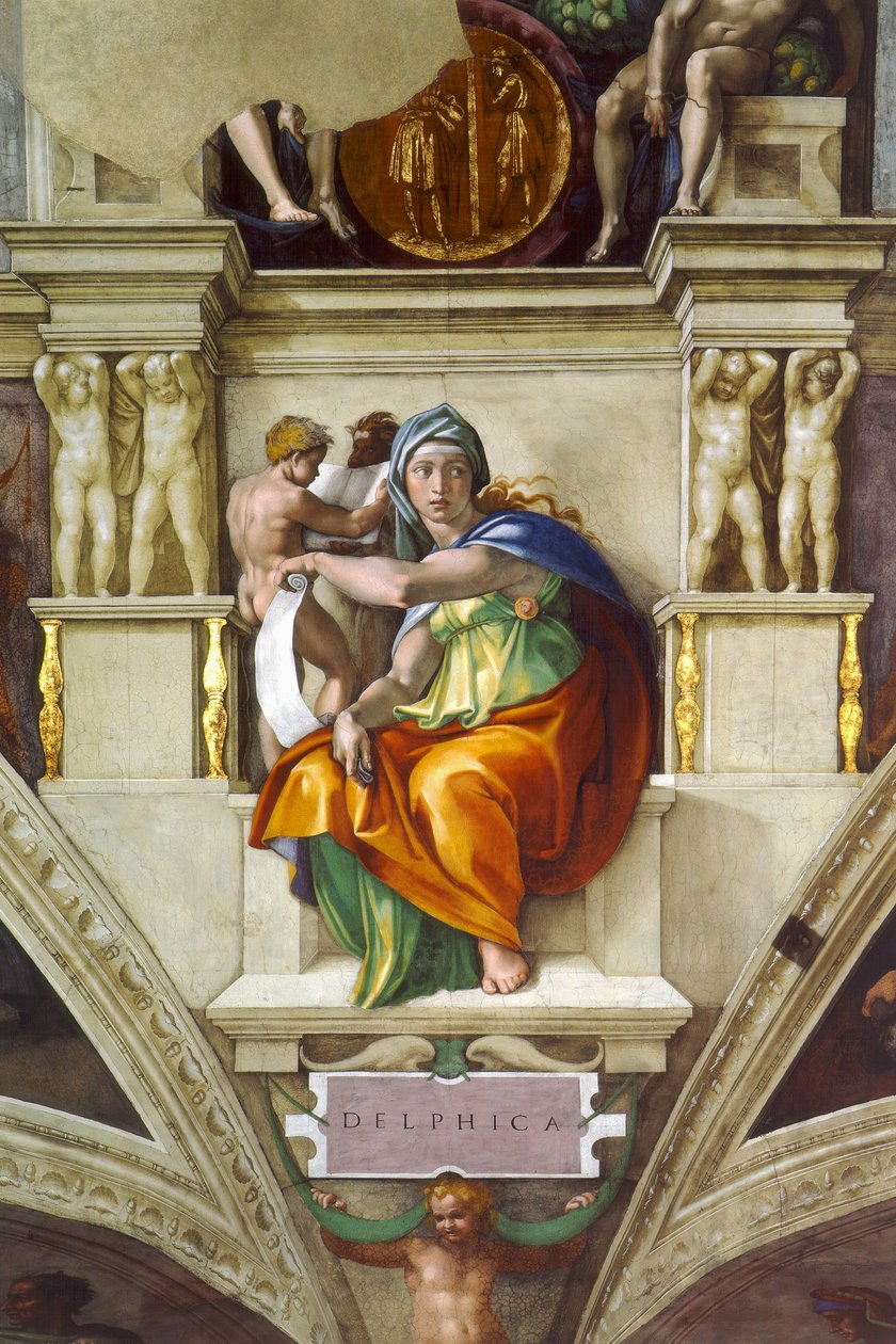 De Delphische Sibylle Sixtijnse Kapel plafond in het Vaticaan, 1508-1512 door Michelangelo Buonarroti