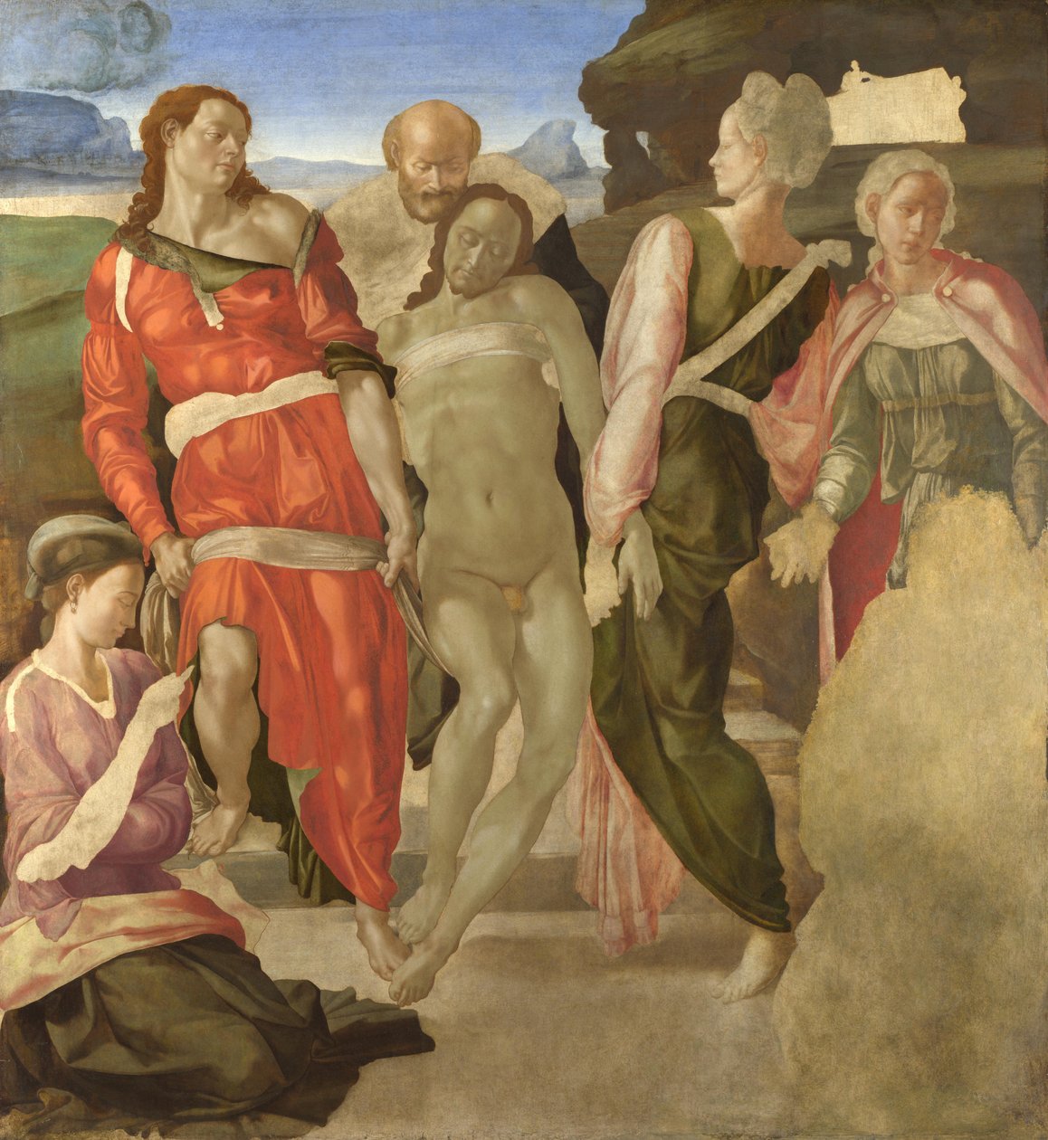 De Graflegging (onvoltooid) (paneel) door Michelangelo Buonarroti