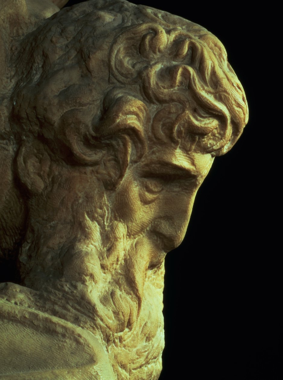 De Geest van Overwinning door Michelangelo Buonarroti, detail van een onvoltooid hoofd (detail) door Michelangelo Buonarroti