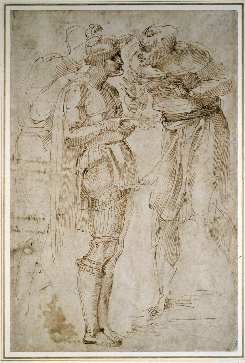 Drie mannen in gesprek door Michelangelo Buonarroti