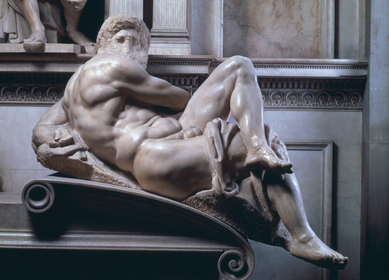Graf van Giuliano de Medici, detail van Dag, 1520-33 (marmer) door Michelangelo Buonarroti