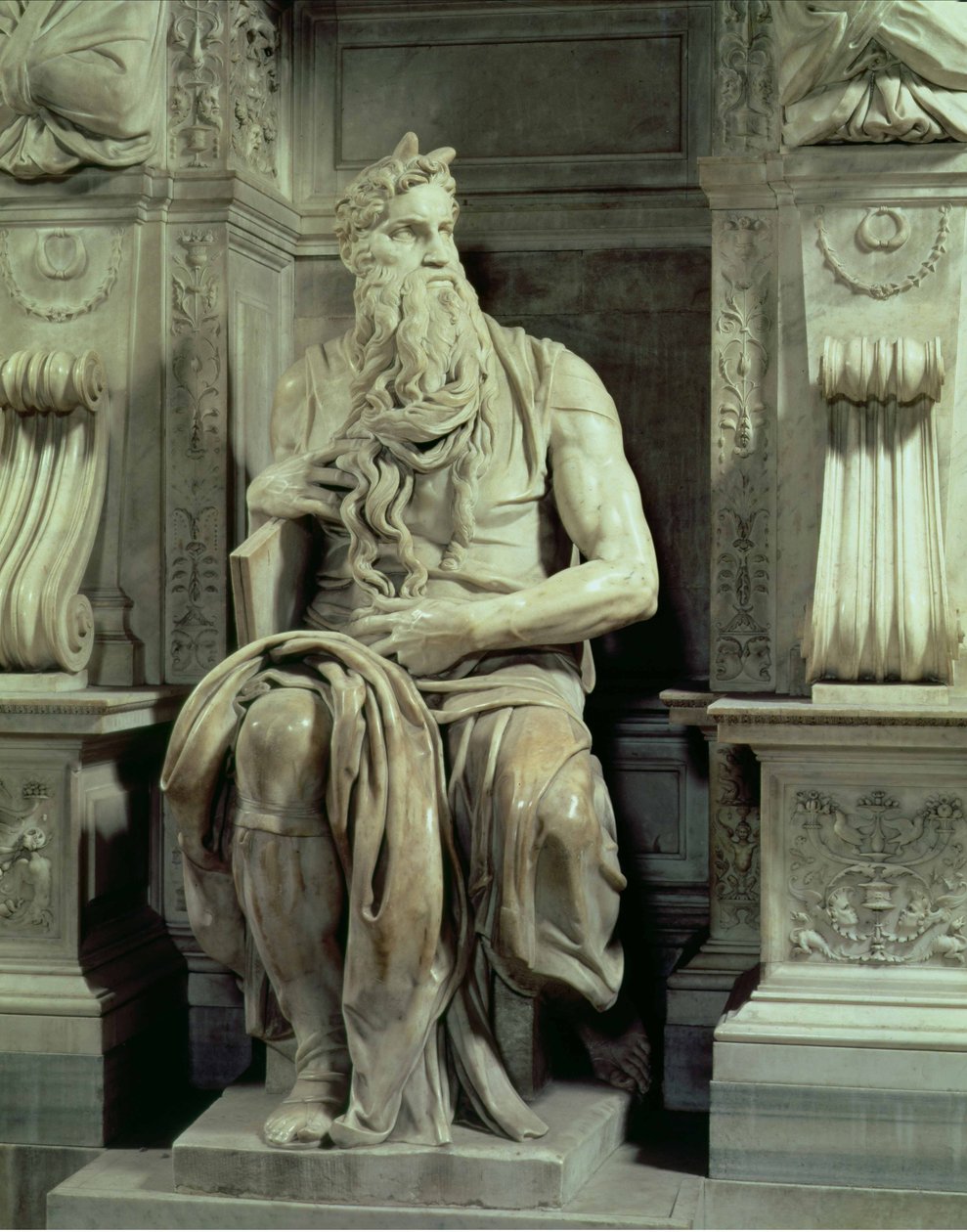 Graf van Paus Julius II, detail van Mozes door Michelangelo Buonarroti