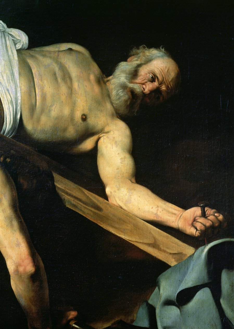 De kruisiging van Sint Petrus (detail) door Michelangelo Merisi Caravaggio
