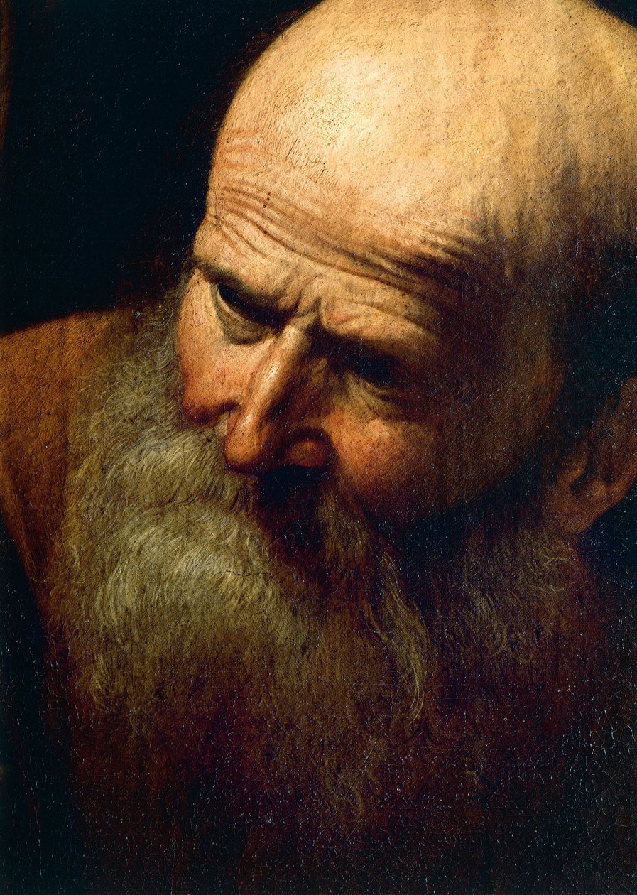Gezicht van Abraham (detail) door Michelangelo Merisi da Caravaggio