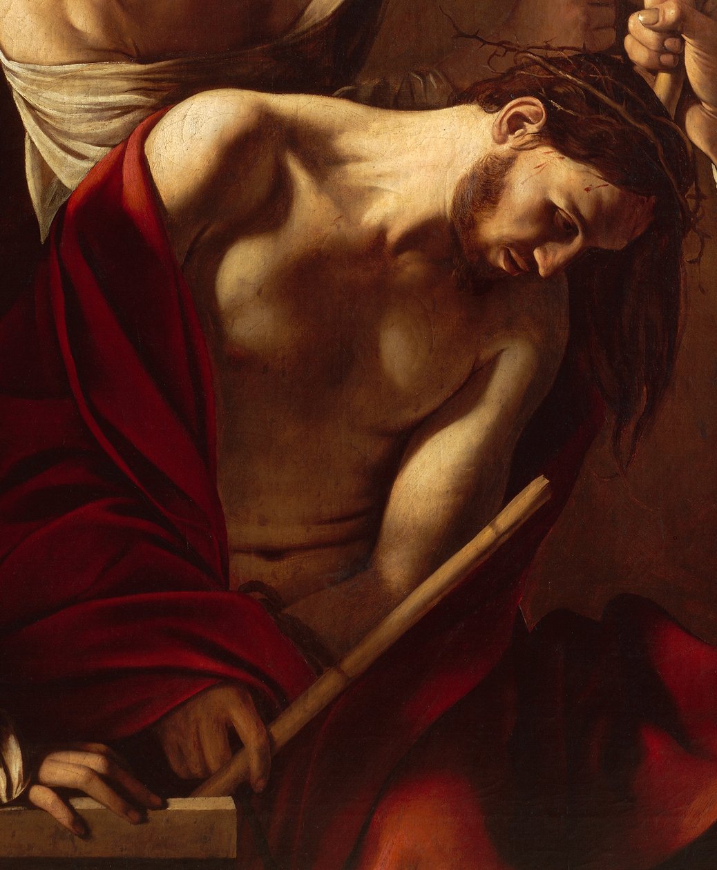 De Kroning met Doornen (detail) door Michelangelo Merisi da Caravaggio
