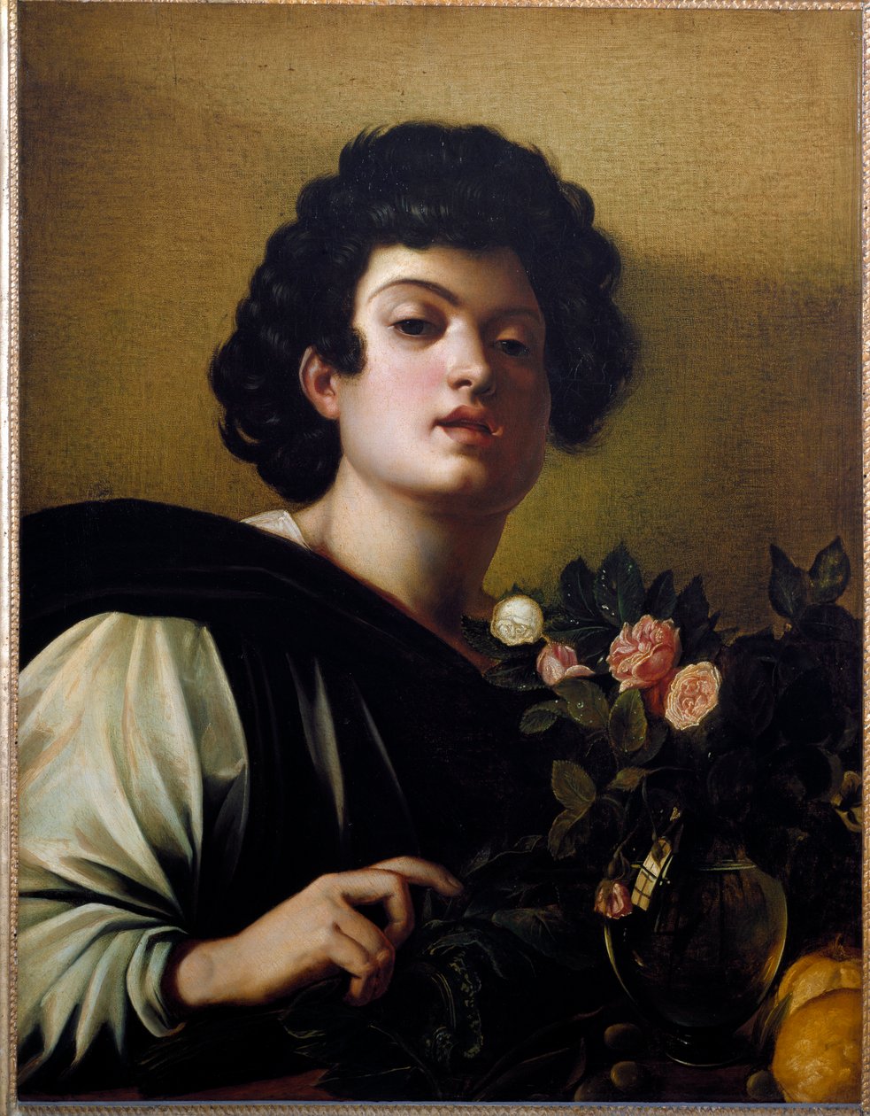 Jonge jongen in de vaas van rozen door Michelangelo Merisi da Caravaggio