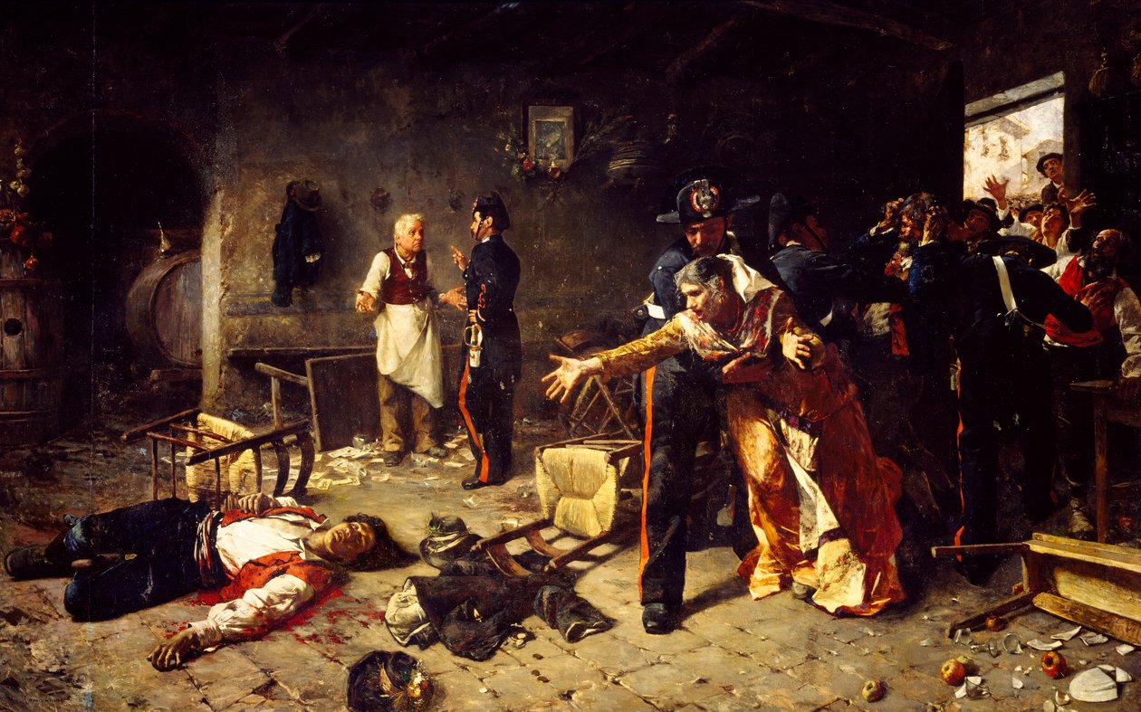 Een spel van troeven of ruzie in Trastevere door Michele Cammarano