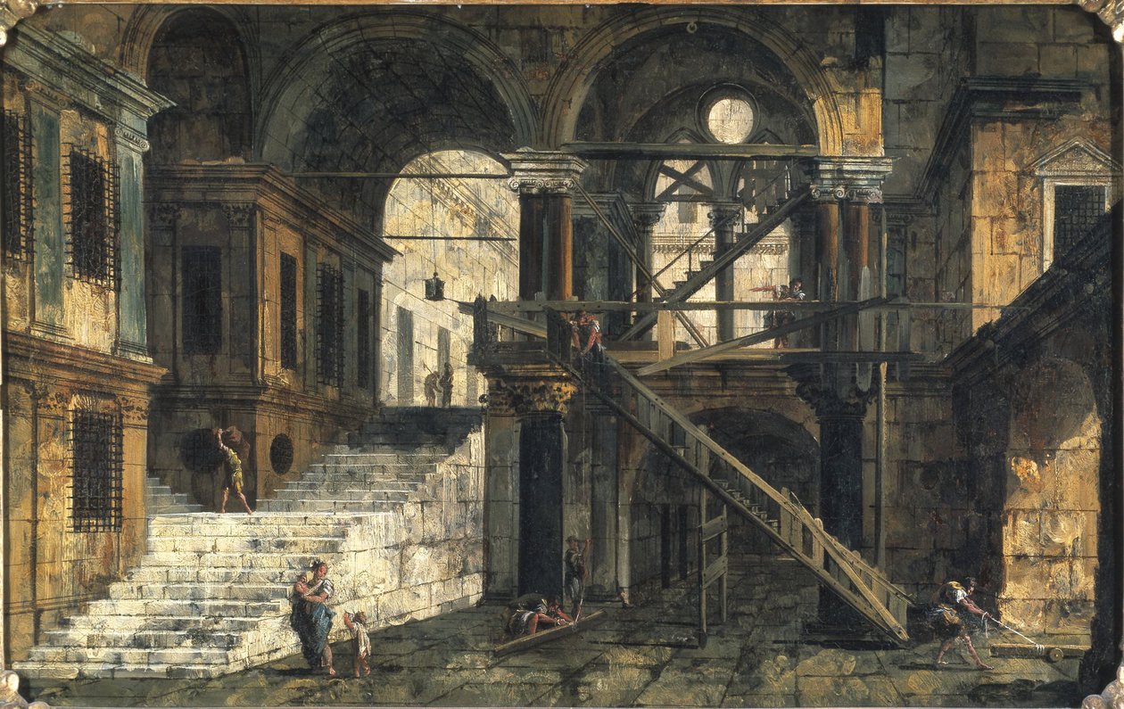 Trappenhuis in een renaissancehuis door Michele Marieschi