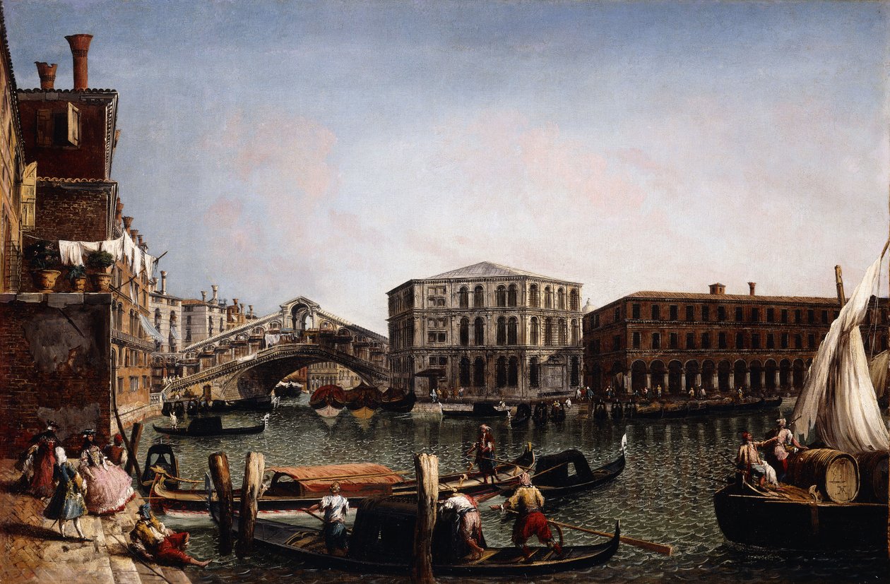 De Rialtobrug, Venetië met de Fondaco dei Tedeschi op de Voorgrond door Michele Marieschi