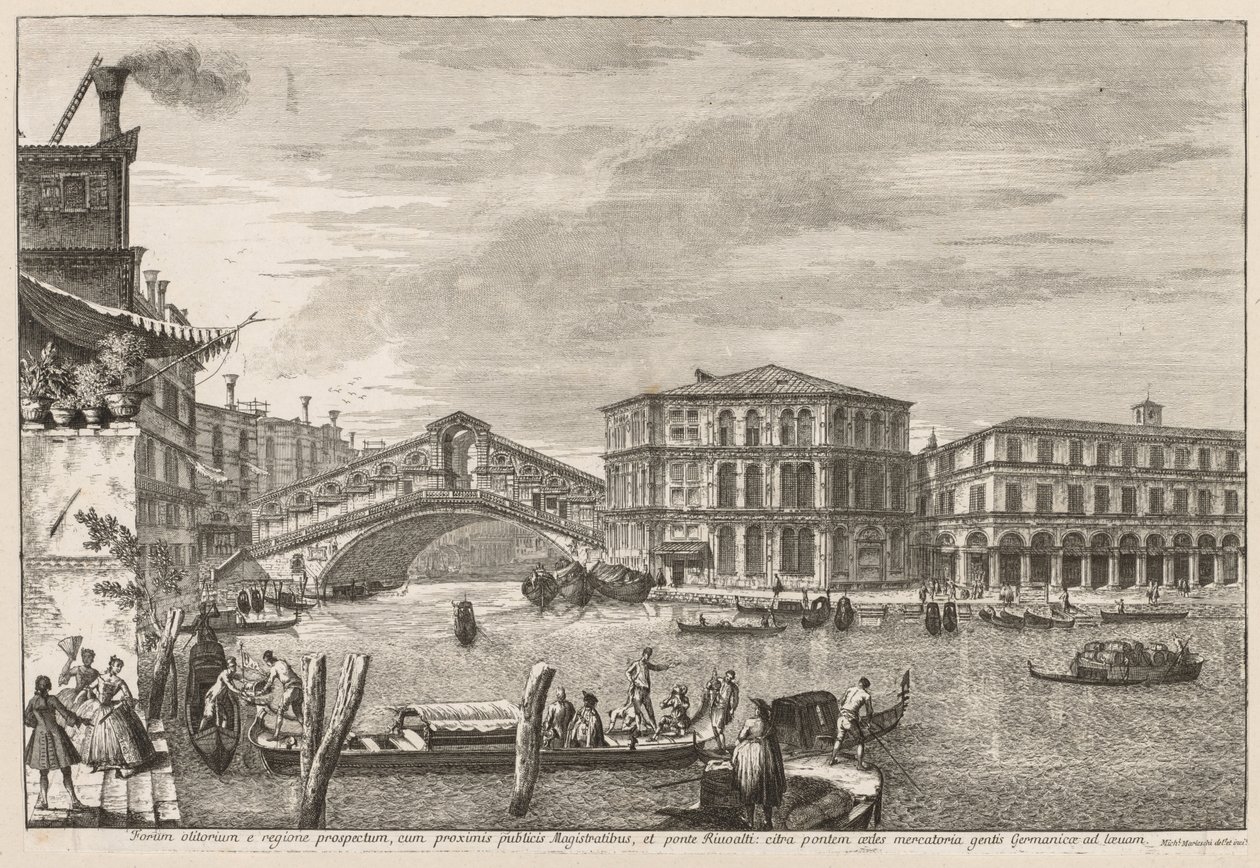 Gezichten van Venetië: De brug en markt van Rialto, 1741 door Michele Marieschi