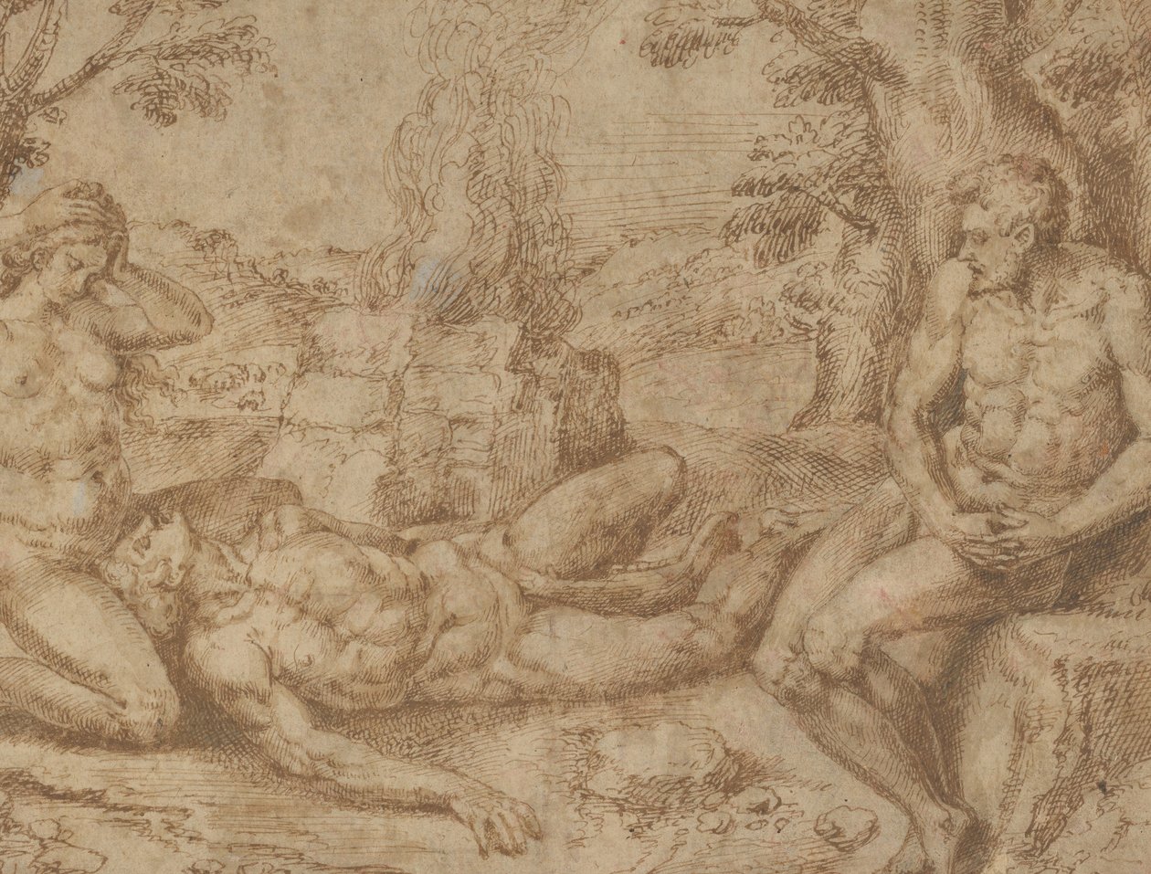 Adam en Eva rouwen om de dood van Abel, ca. 1576 door Michiel Coxie