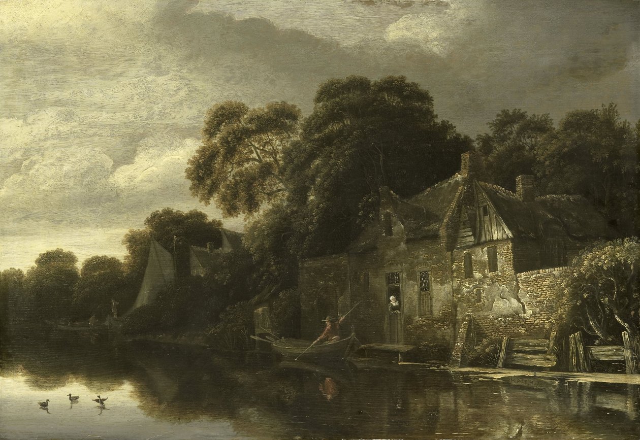 Oud huisje aan het water door Michiel van Vries