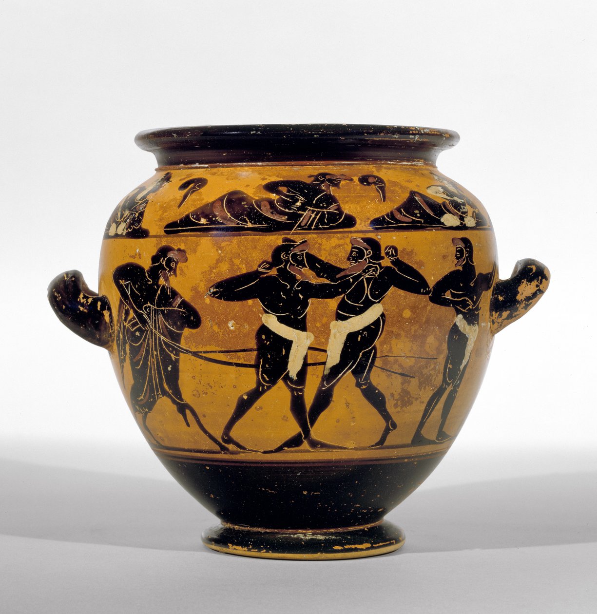 Attische zwart-figuur stamnos met boksers, ca. 520-500 v.Chr. door Michigan painter