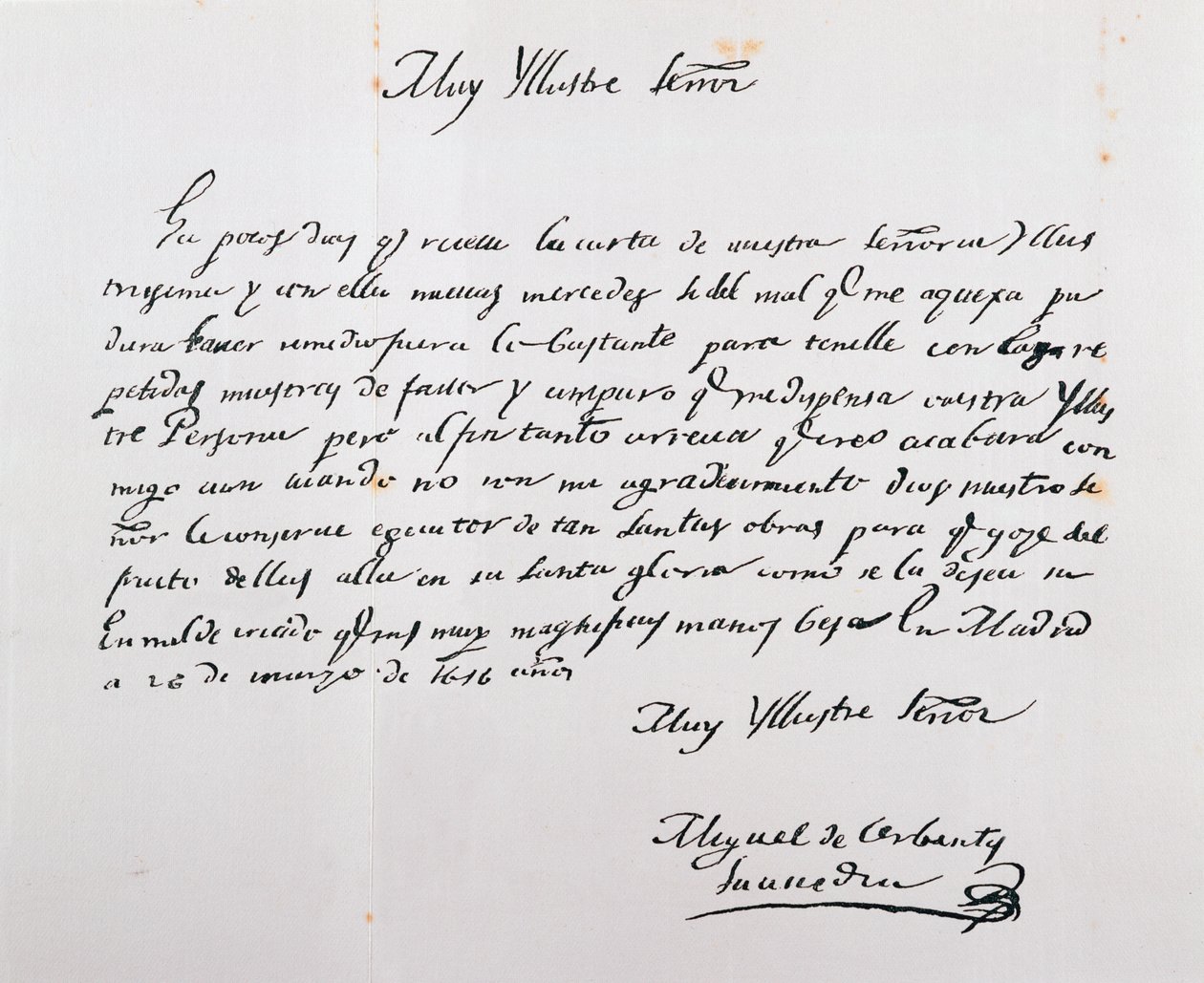 Brief geschreven aan de aartsbisschop van Toledo, 26 maart 1616 door Miguel de Cervantes Saavedra