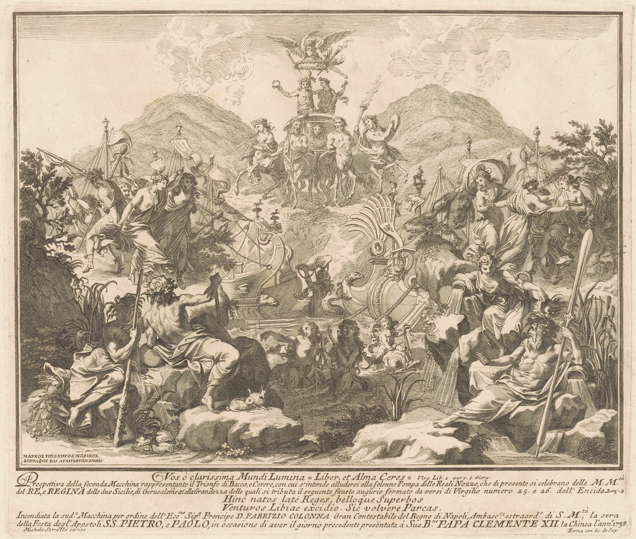 De Tweede Macchina voor de Chinea van 1738: De Triomf van Bacchus en Ceres door Miguel de Sorellò, after Carl Marcus Tuscher