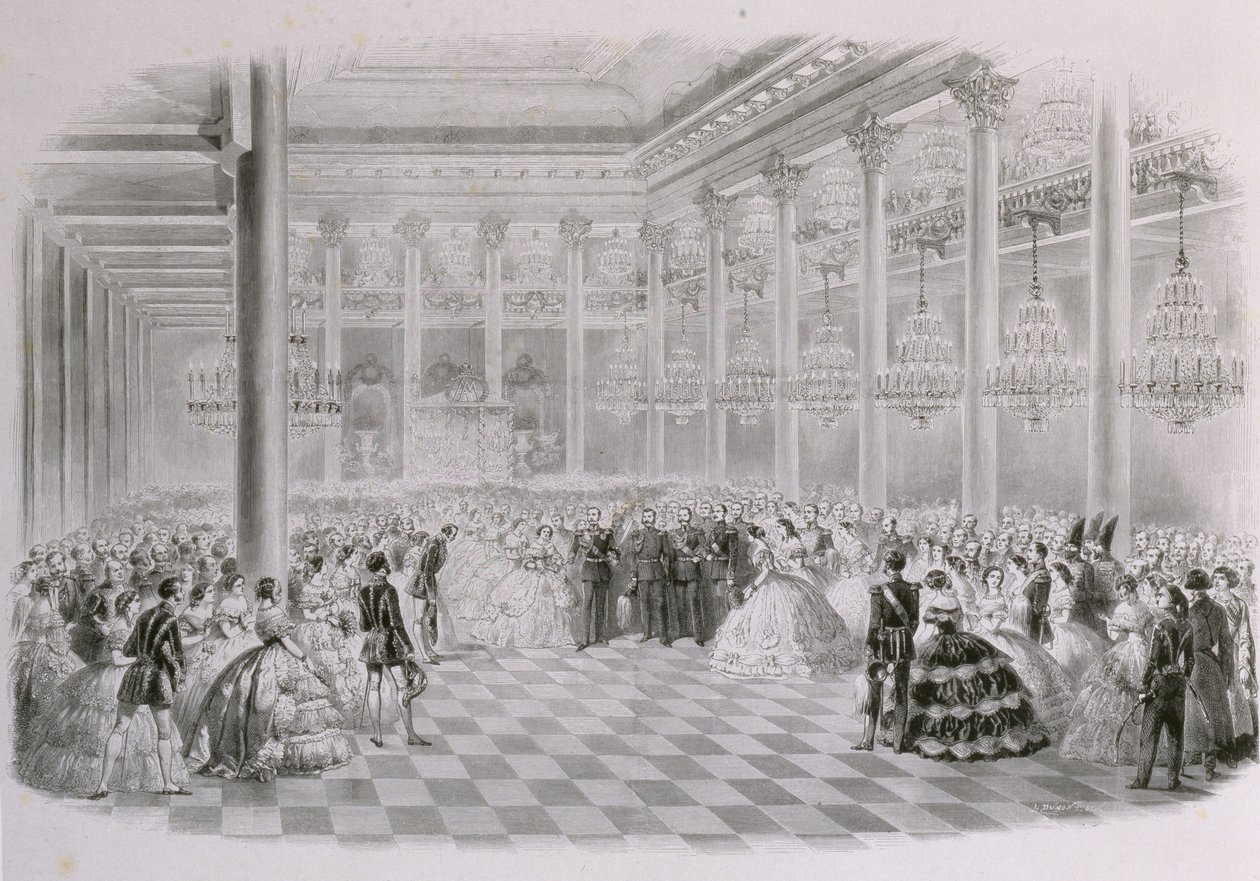 Bal in de zaal van de Russische adelvergadering ter gelegenheid van de kroning van keizer Al door Mihaly von Zichy