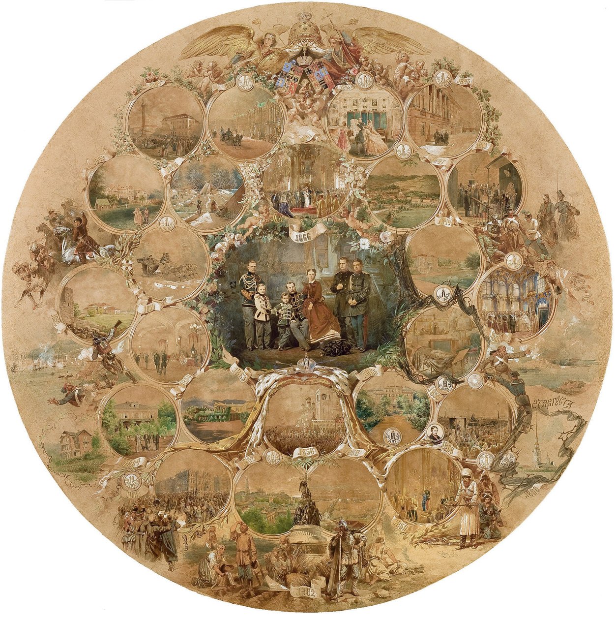Compositie ter viering van het zilveren huwelijk van keizer Alexander II, 1866 door Mihaly von Zichy