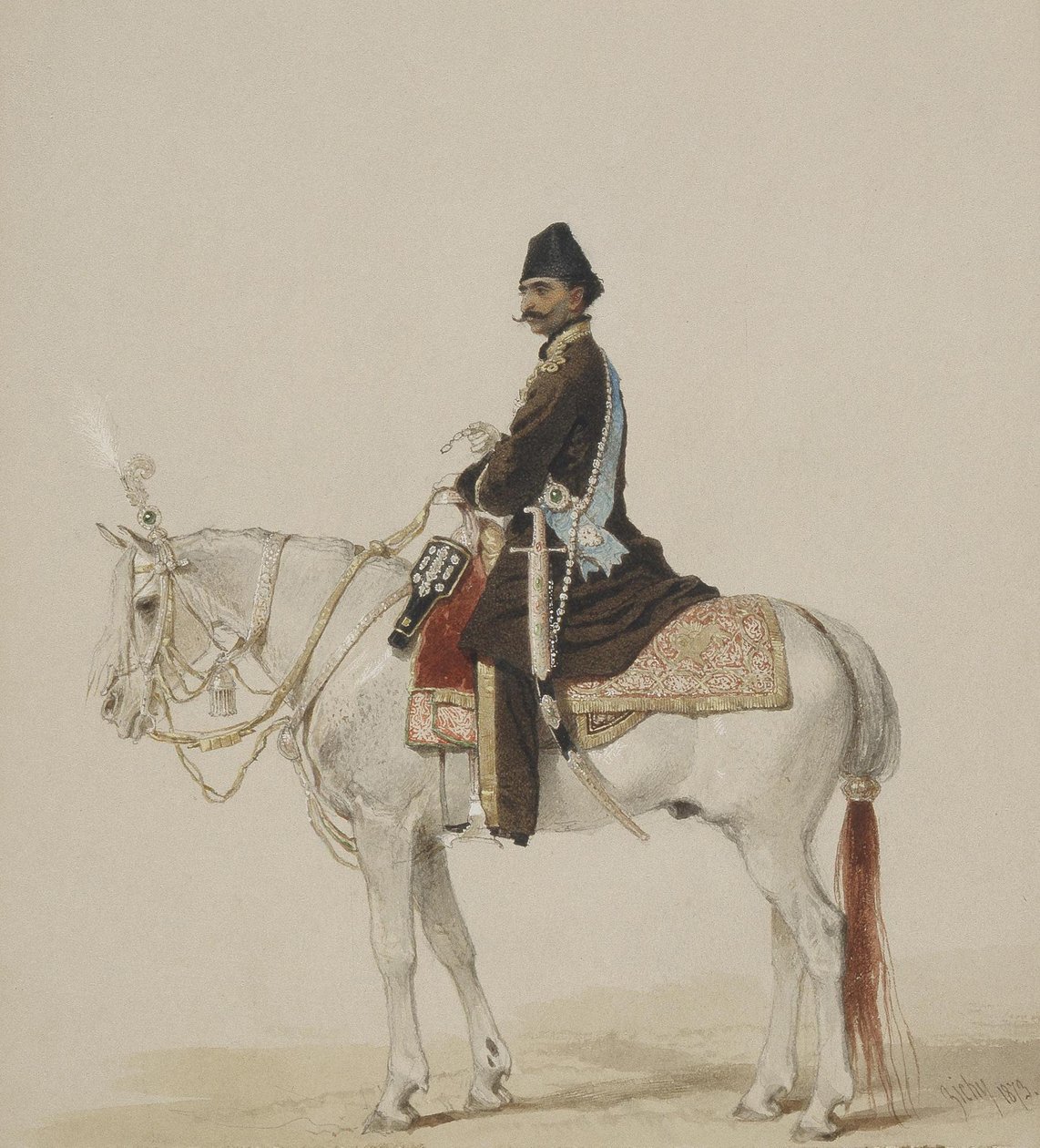 Ruiterportret van Naser al-Din Shah Qajar 1831-1896, 1873 door Mihaly von Zichy