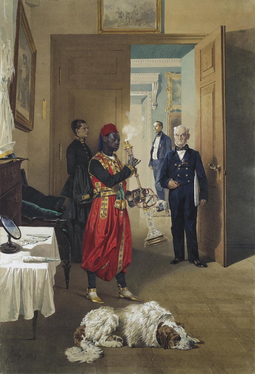 Foyer van het Grote Paleis in Tsarskoye Selo, 1865 door Mihaly von Zichy