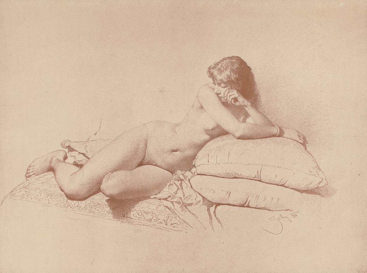 Studie van een liggende vrouwelijke naakt, 1885 door Mihaly von Zichy