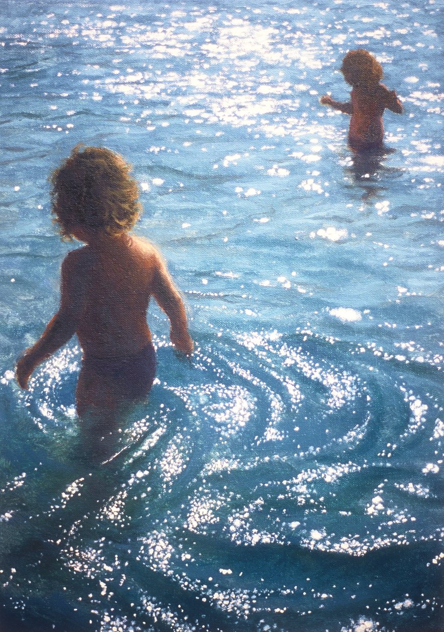 Tweelingen in buitenzwembad door Mike Briscoe