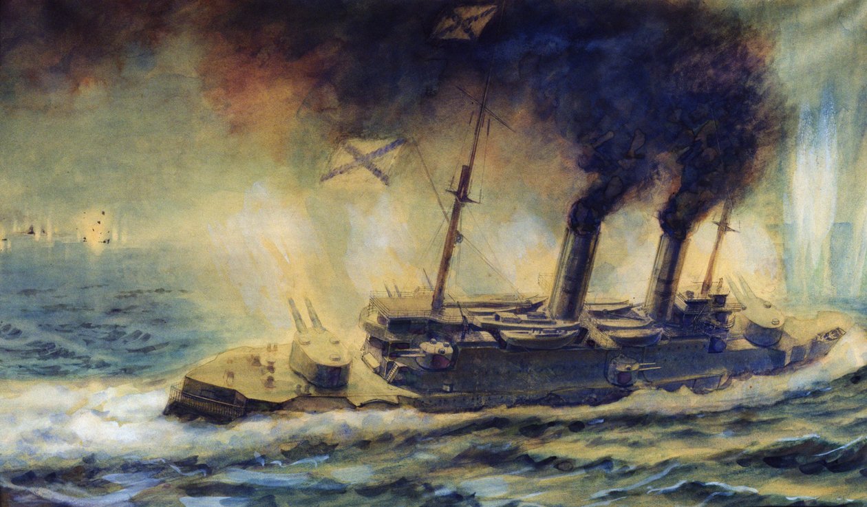 De slag in de Golf van Riga, augustus 1915, 1940 door Mikhail Mikhailovich Semyonov