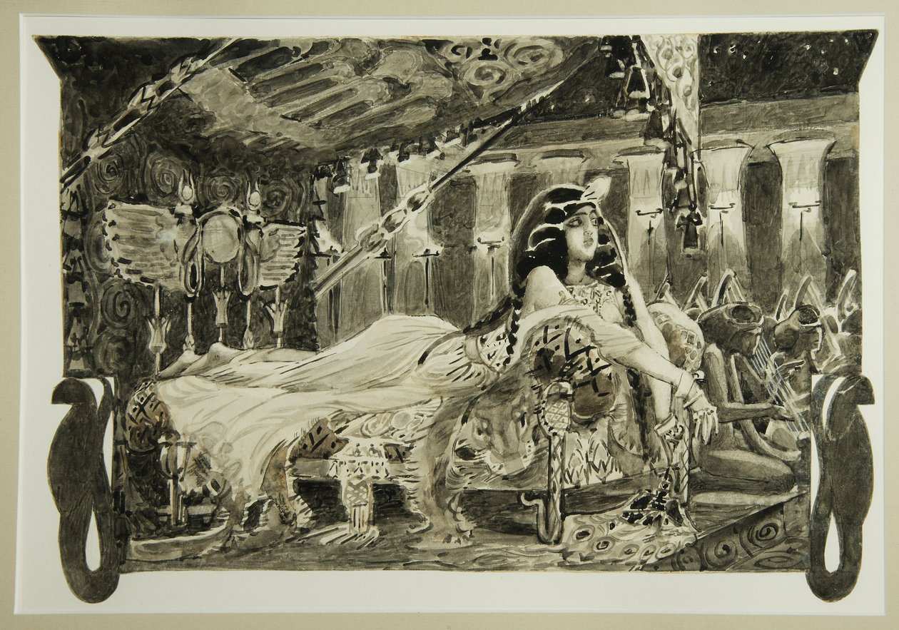 Cleopatra op bed, 1899 door Mikhail Aleksandrovich Vrubel