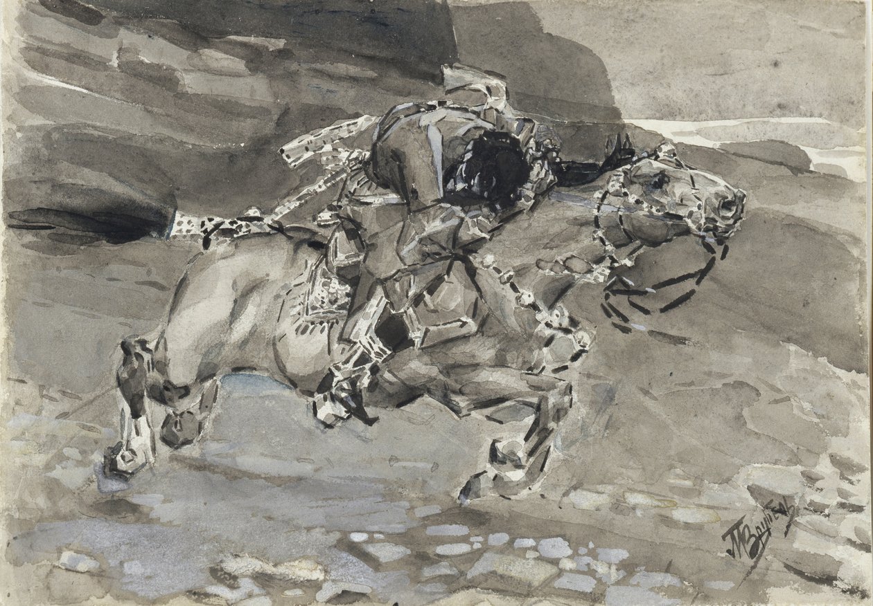 Ruiter. Illustratie bij het gedicht De Demon van Mikhail Lermontov, 1890-1891 door Mikhail Aleksandrovich Vrubel