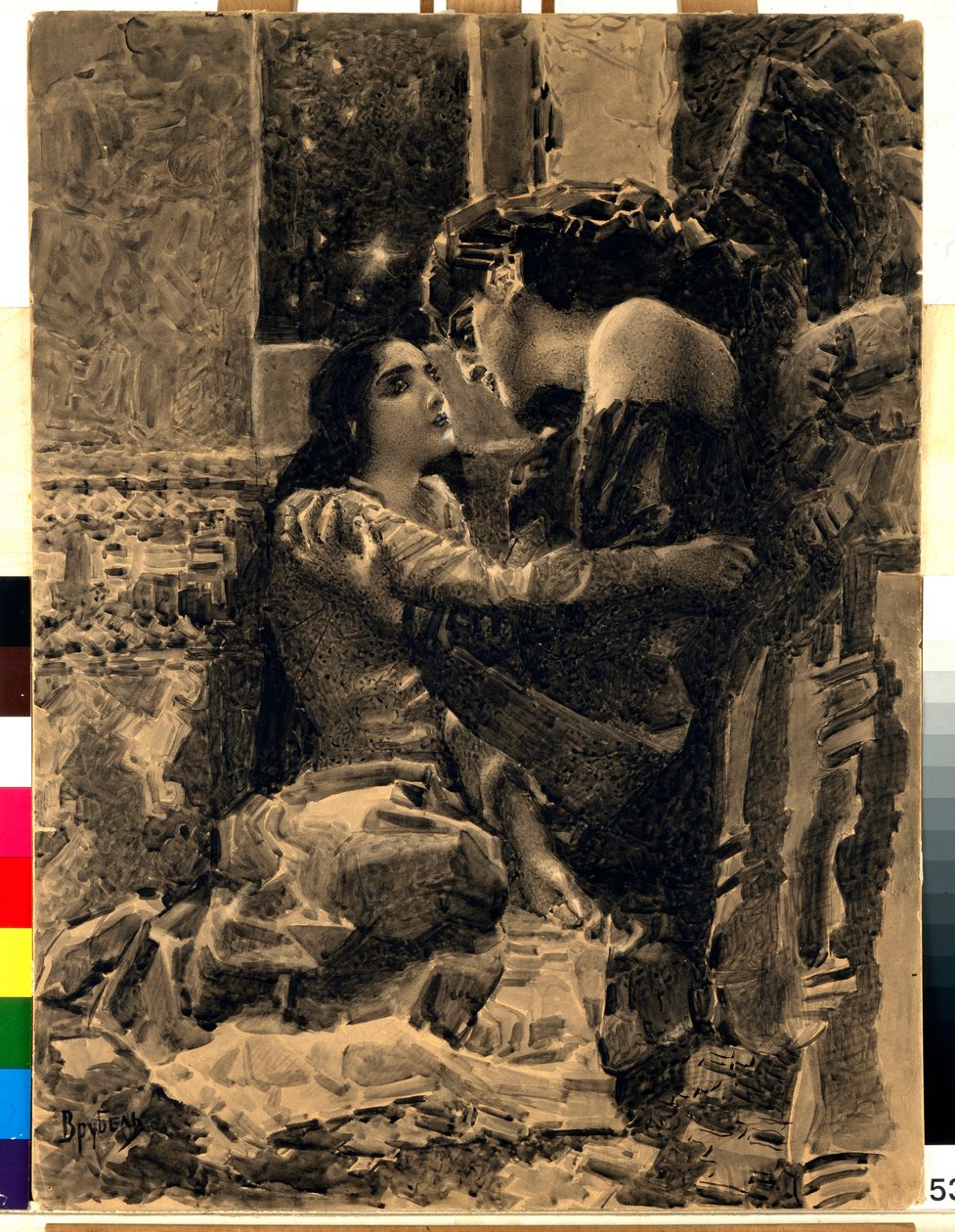 Tamara en de demon - Illustratie van het gedicht "De Demon" van Mikhail Lermontov door Mikhail Aleksandrovich Vrubel