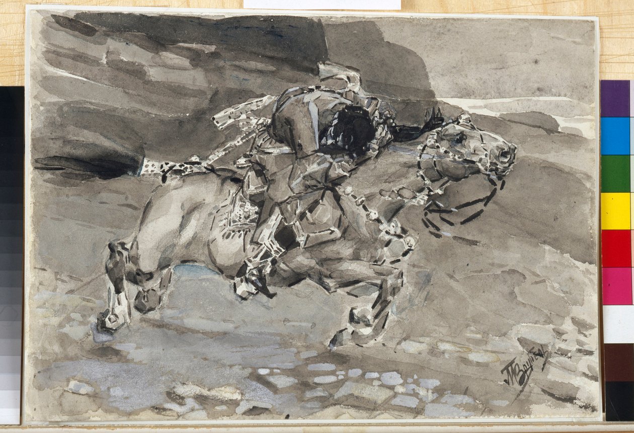 Een ruiter - Illustratie van het gedicht "De Demon" van Mikhail Lermontov door Mikhail Aleksandrovich Vrubel