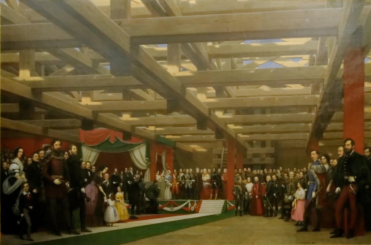 Het leggen van de eerste steen voor de Kettingbrug in 1842. door Miklós Barabás