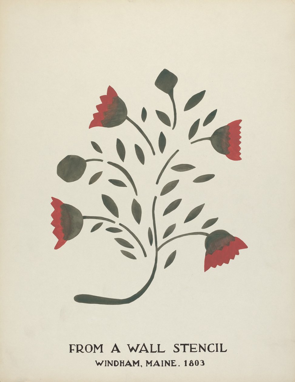 Ontwerp uit Windham, Maine 1803: Uit Voorgesteld Portfolio "Maine Muurstencils" door Mildred E. Bent