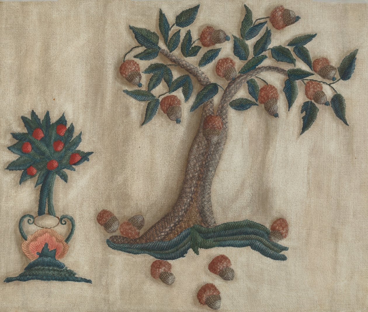 Geborduurde Bedgordijn door Mildred E. Bent