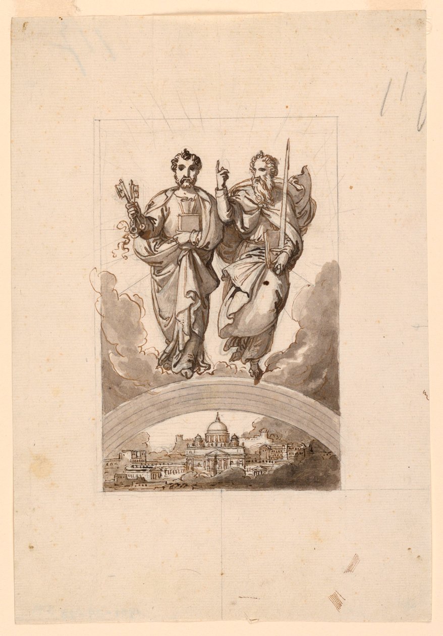 Heiligen Petrus en Paulus boven het Vaticaan door Minardi Tommaso
