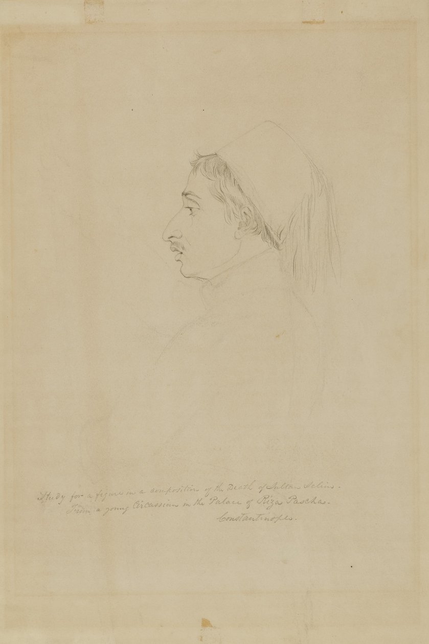 Studie voor een figuur in een compositie over de dood van sultan Selim door Miner Kilbourne Kellogg