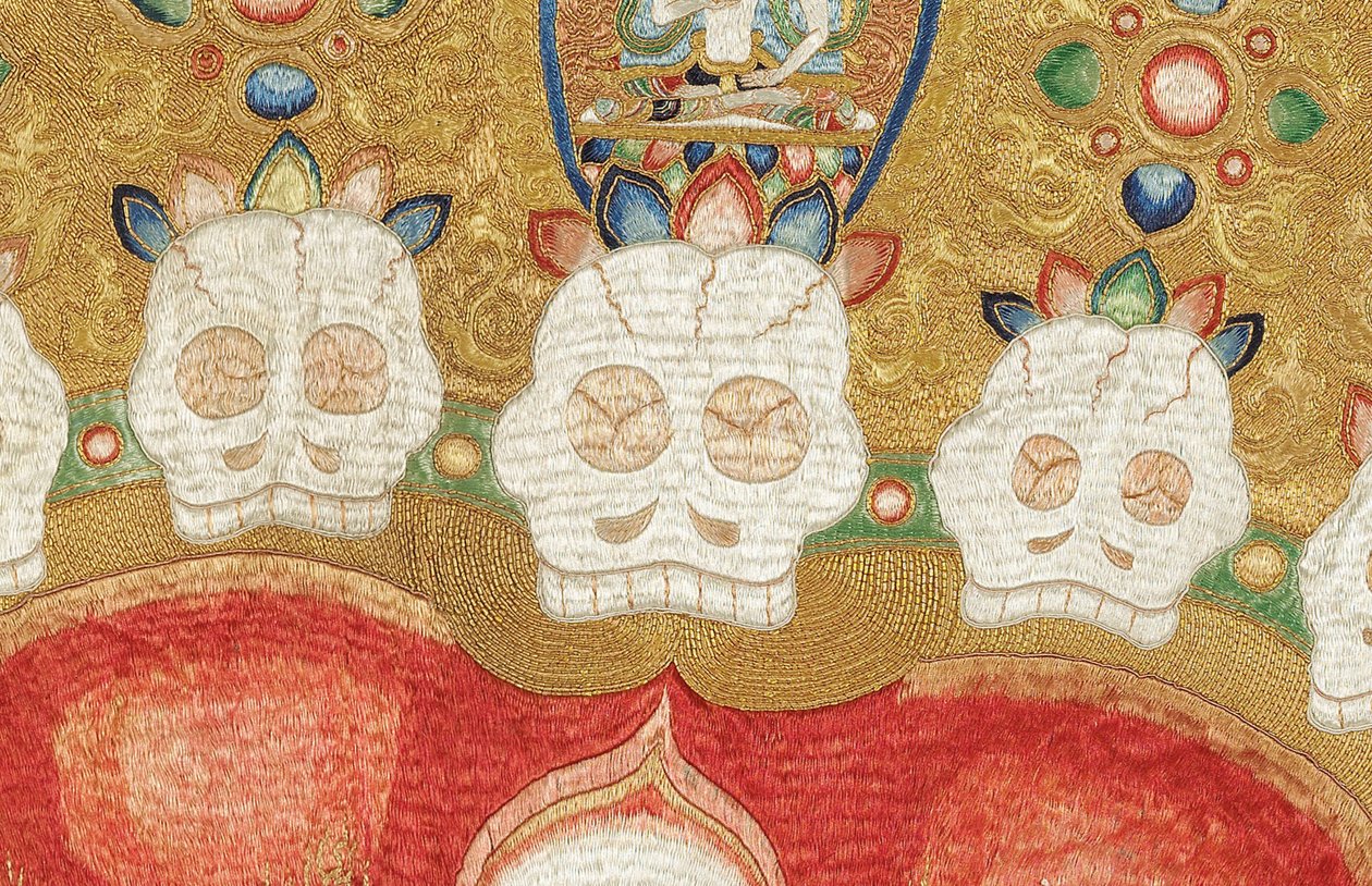 Detail van keizerlijk geborduurde zijden Thangka door Ming Dynasty Chinese School