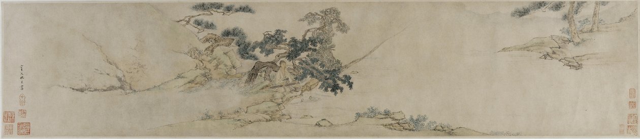 Zither spelen onder een dennenboom, laat 16e-begin 17e eeuw door Ming Dynasty Chinese School
