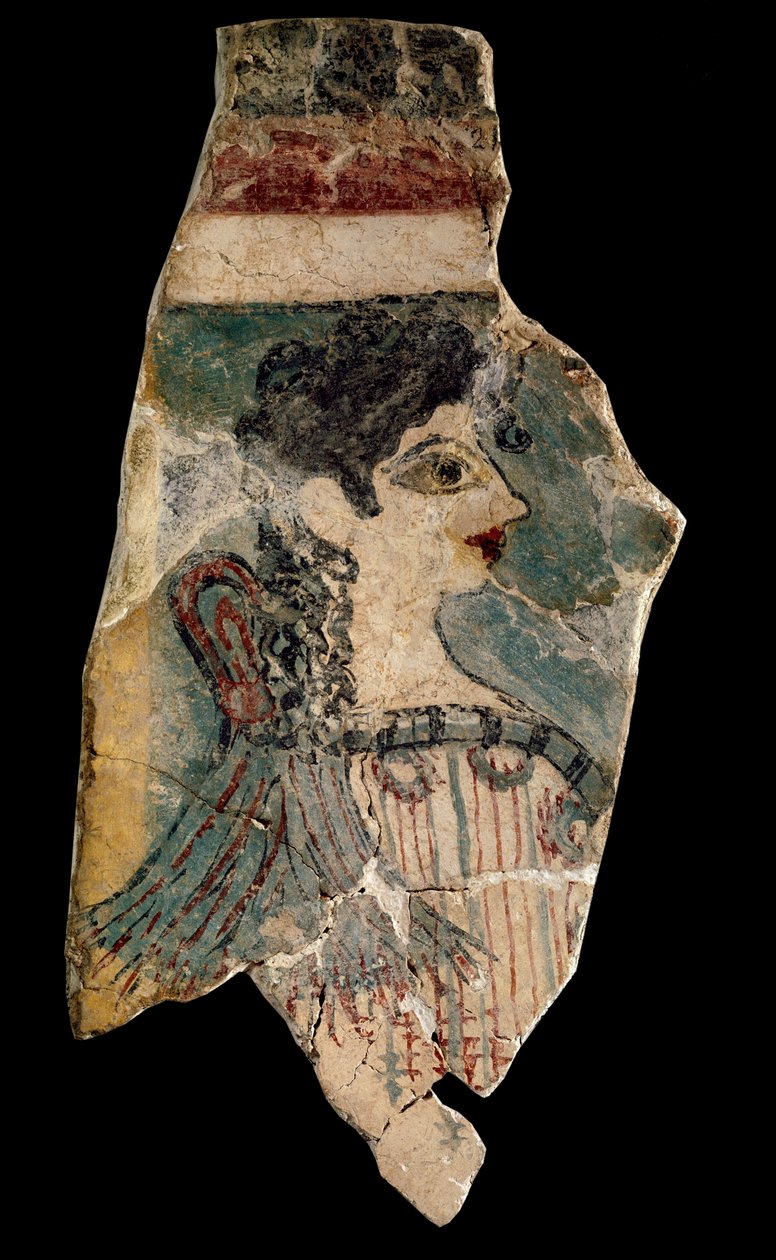La Parisienne: fragment van fresco die een priesteres in profiel voorstelt. Uit Knossos. Minoïsche kunst, rond 1500-1450 v.Chr. Heraklion Archeologisch Museum. Kreta, Griekenland door Minoan
