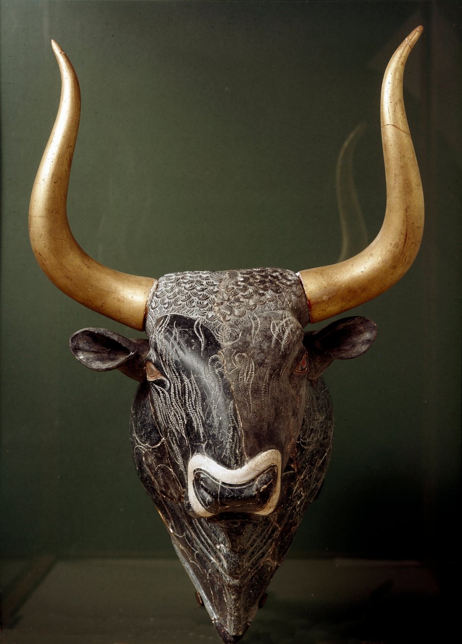 Minoïsche kunst: stierenkop rhyton uit het Kleine Paleis van Knossos, Kreta. Heraklion, Archeologisch Museum door Minoan