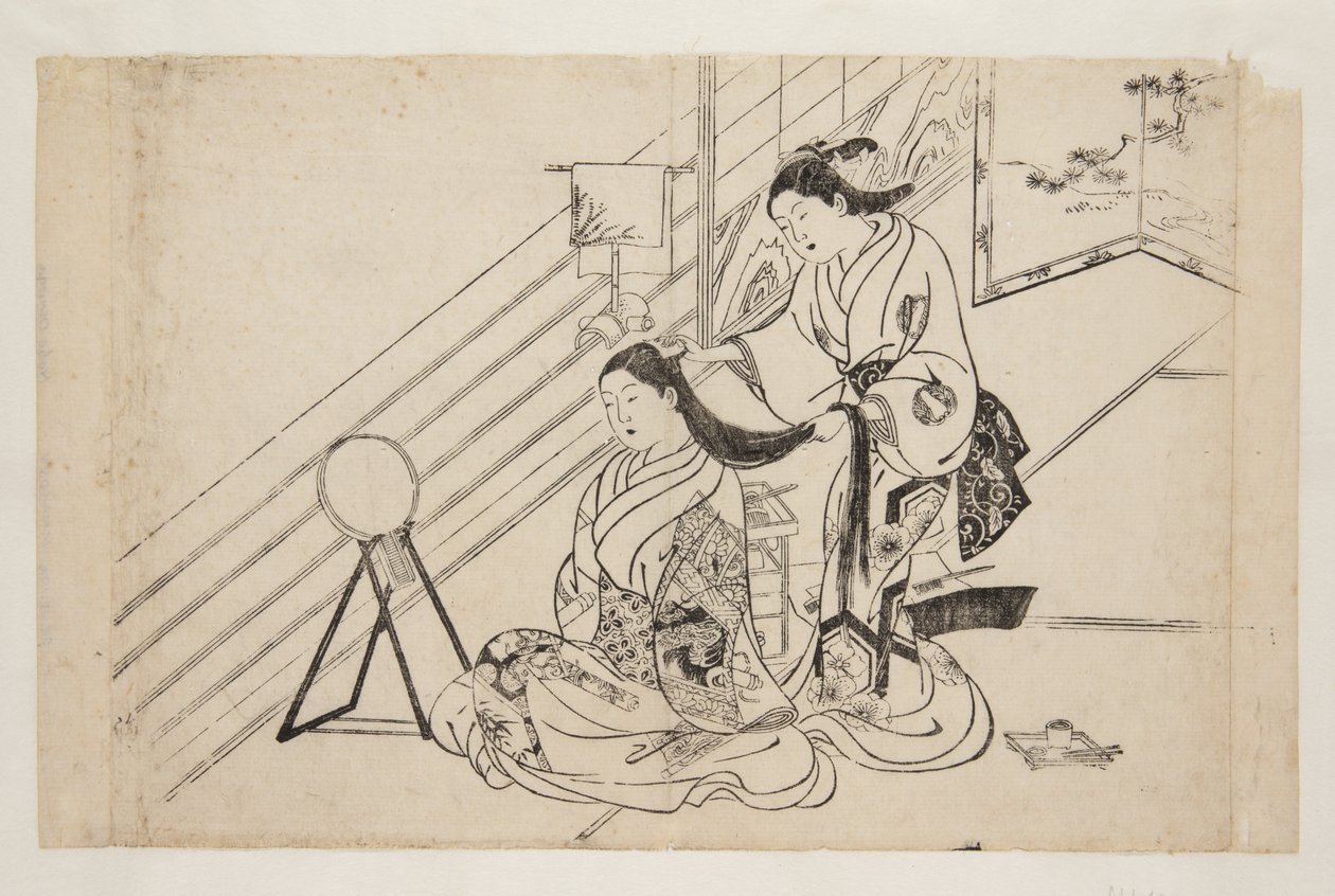 Vrouw kamt haar haar door Mitsunobu Hasegawa